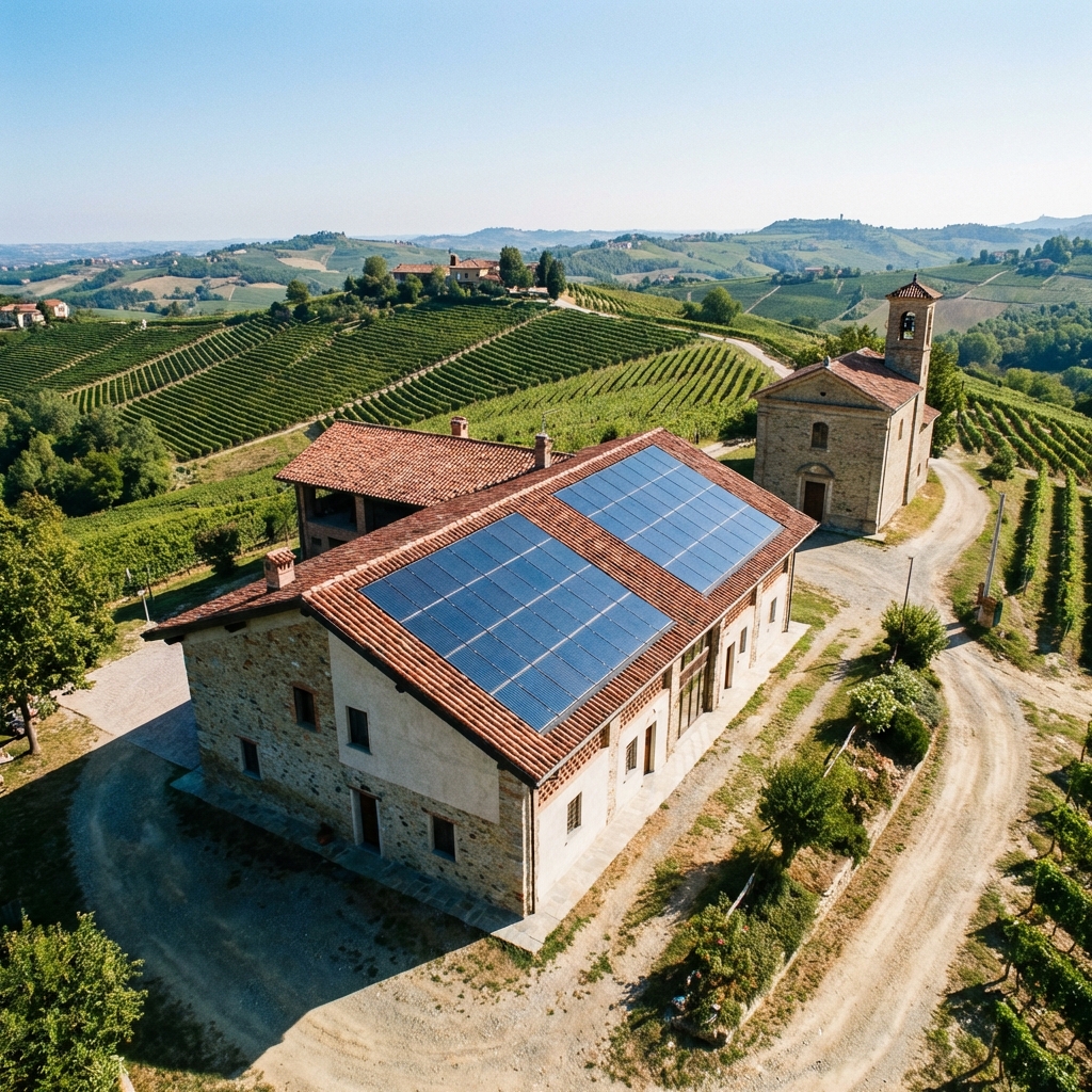 Impianto fotovoltaico integrato su tetto tradizionale in Piemonte