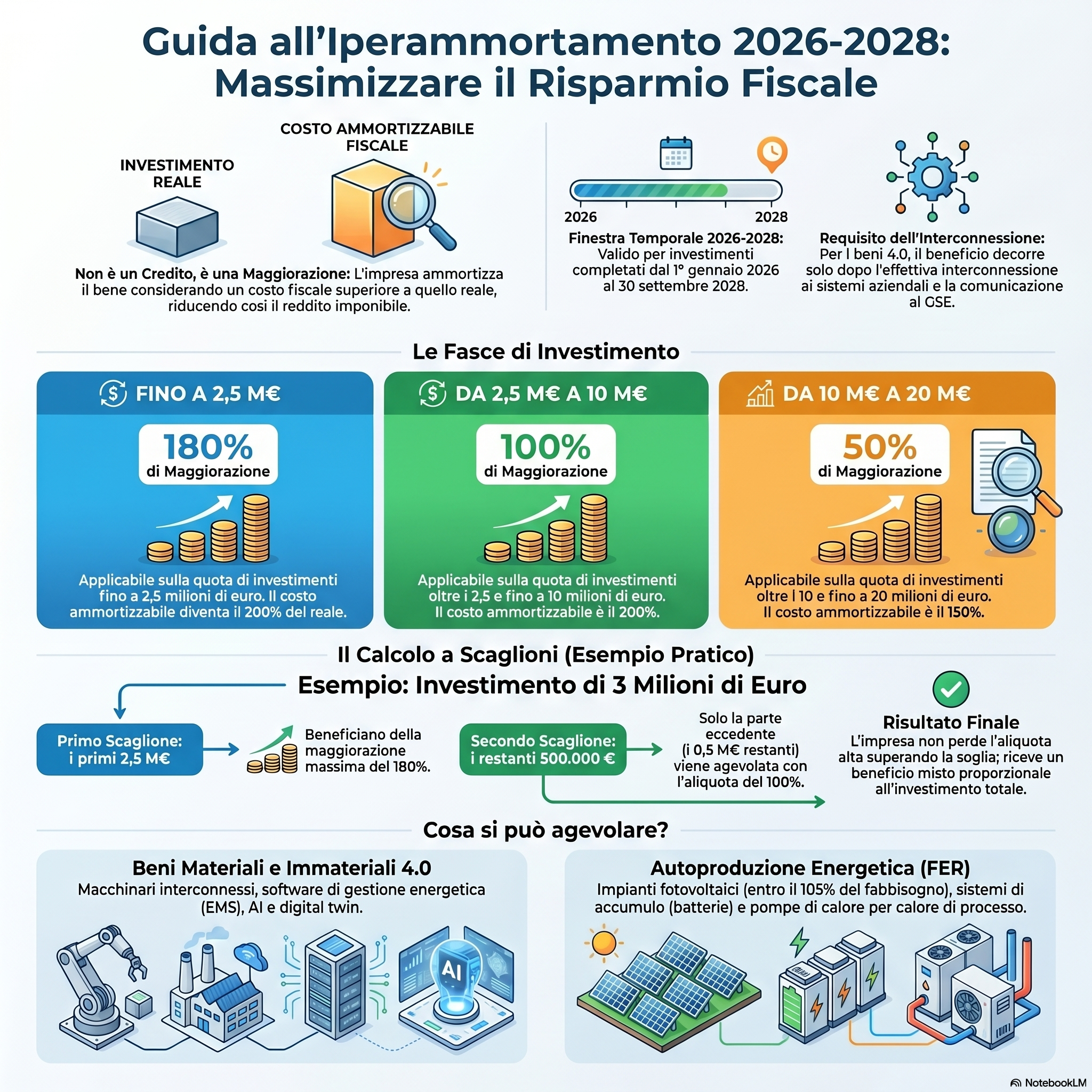 Schema generale dell'iperammortamento 2026-2028: fasce, interconnessione e beni agevolabili